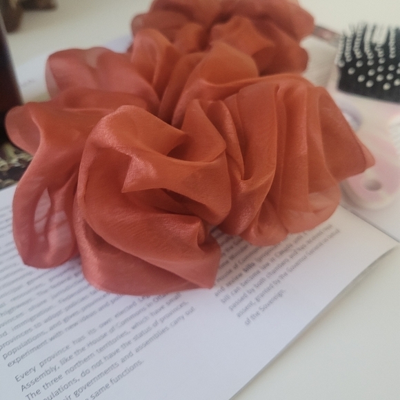 TRENDY Oversized and small burnt Orange color organza Scrunchie Hair Accessory - Picture 3 of 5